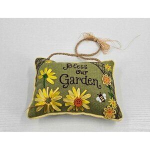 Bless Our Garden Embroidered Mini Pillow Sunflower Bee Door Hanger 5"×7"